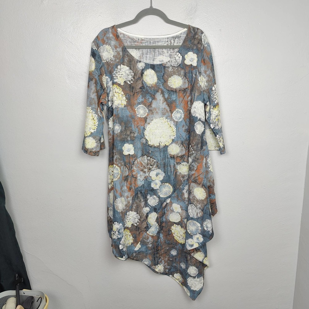 Bryn Walker Tunic Dress Womens Medium Dandelion Print Linen Blend Lagenlook